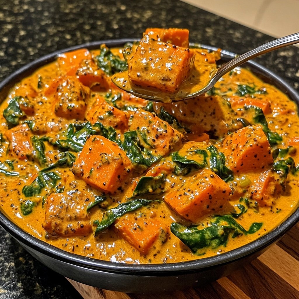Süßkartoffelcurry mit Spinat