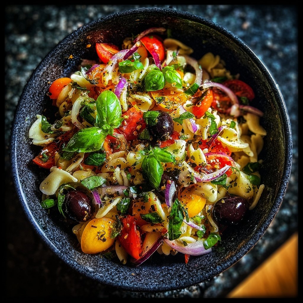 Mediterraner Nudelsalat Mit Basilikum