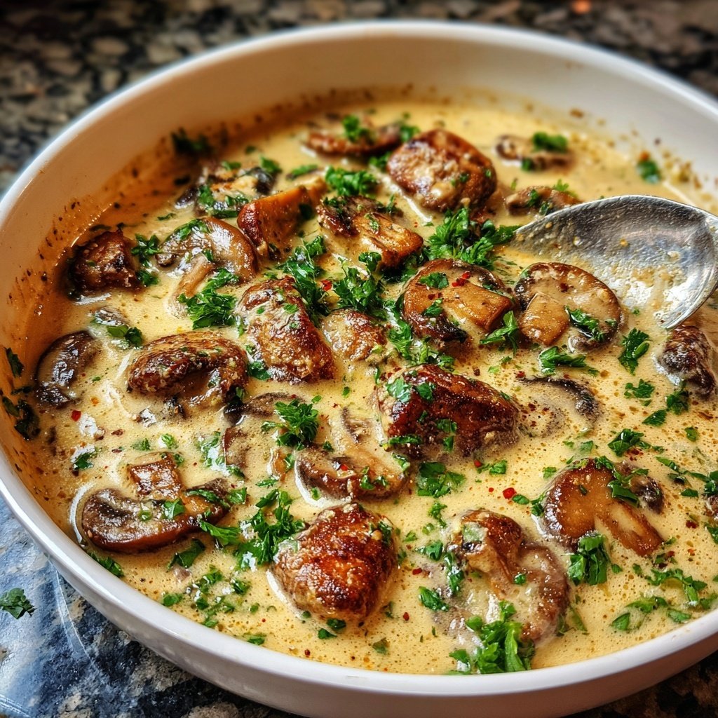 Abendessen mit cremiger Pilzpfanne